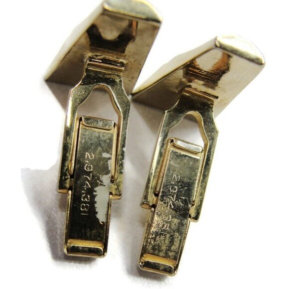 Vintage Rectangle Cufflinks Set Tie Clip Gold Tone Wedding Accessories Pat No - Picture 4 of 9